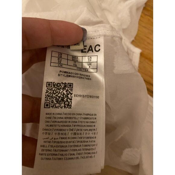 Guess women's white sheer floral denim collared button tied sleeveless blouse XS - Picture 7 of 9